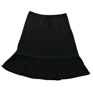 Black Low Rise Midi Skirt with Lace Detail Women’s Medium Sag Harbor Stretch